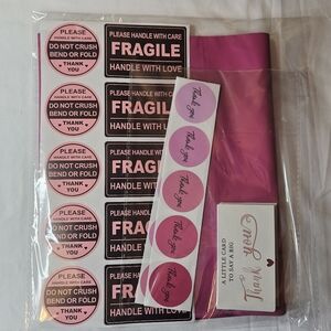 80 Piece Hot Pink Shipping Set - Poly Mailers, Thank You Cards, Stickers NEW